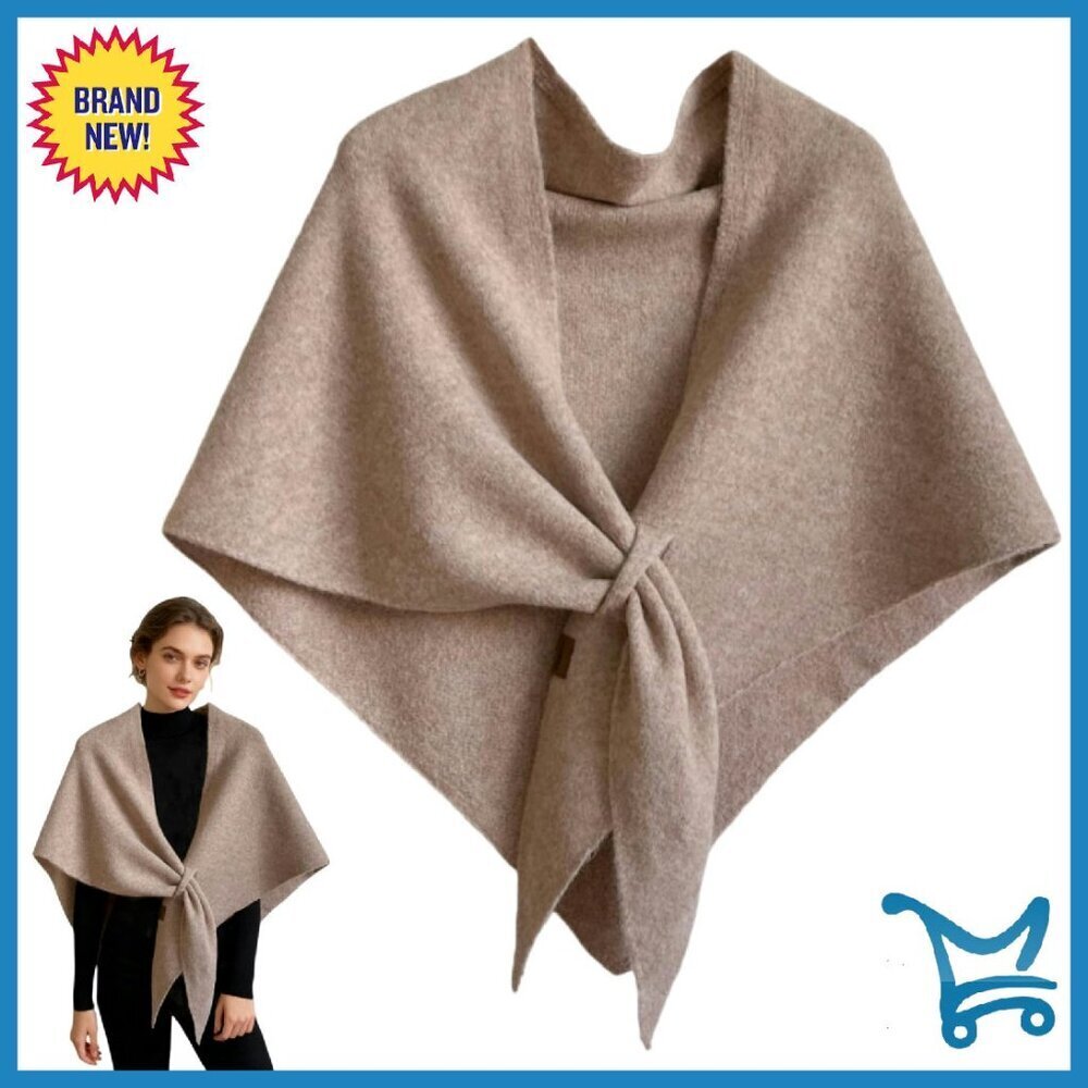 Wool Blend Triangle Shawl Wrap - Oversized Cozy Winter Scarf